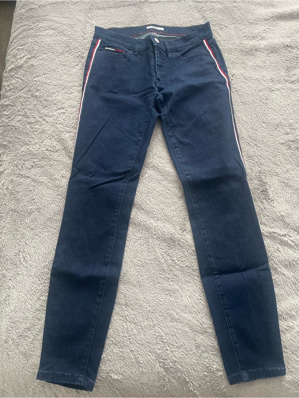 Tommy Hilfiger Dark Blue Skinny Jeans with Red & White Side Stripes